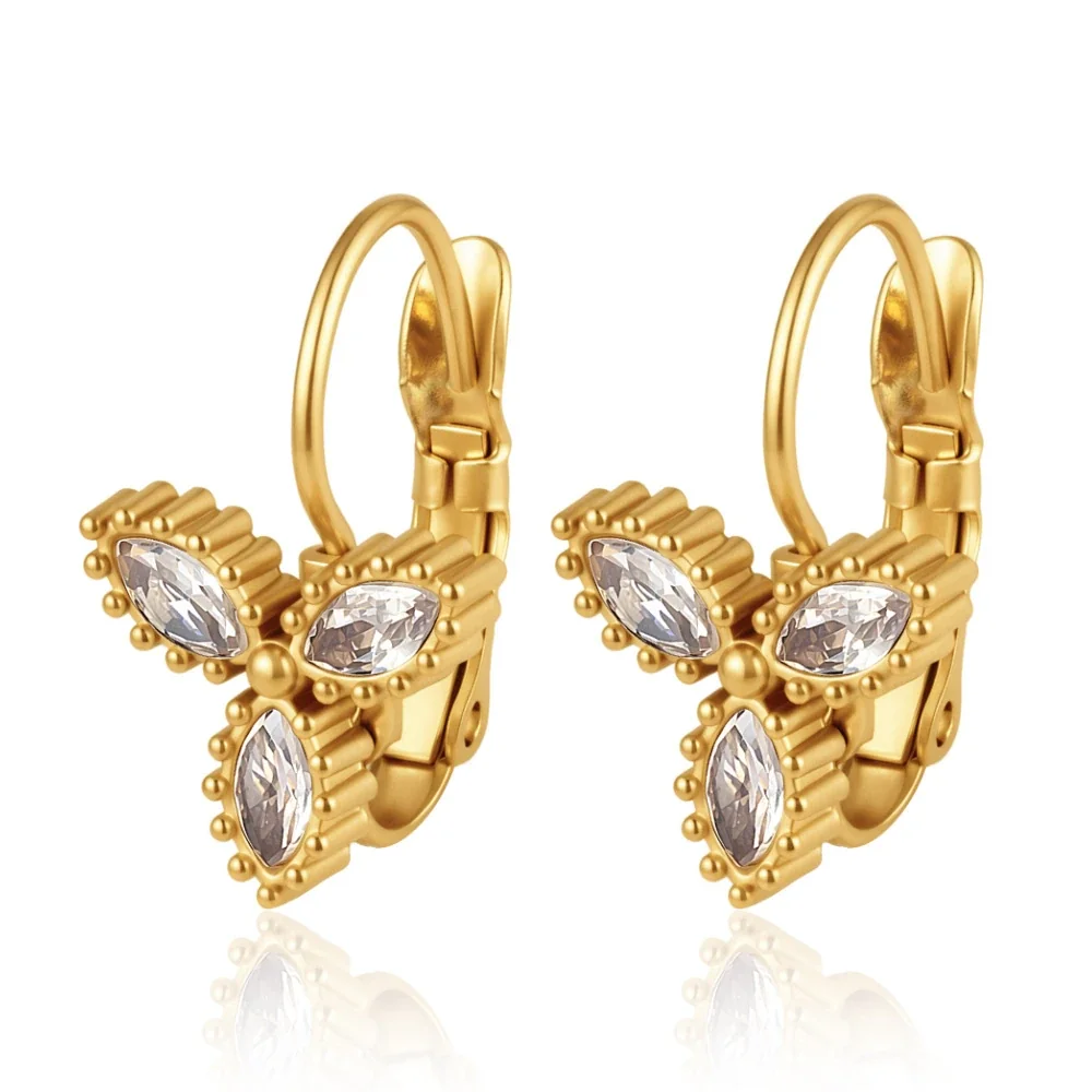 Celestial 18K Gold-Plated Star Bezel Leverback Earrings - Gold Three-Marquise Leverback