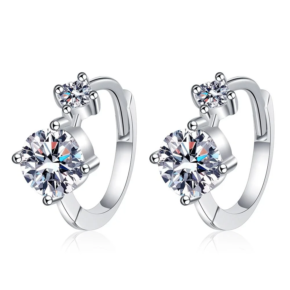 Polished Twin Round Moissanite 925 Sterling Silver Huggie Earrings