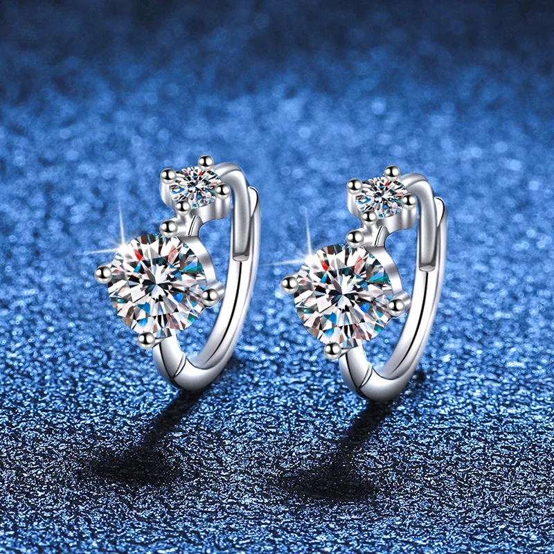 Polished Twin Round Moissanite 925 Sterling Silver Huggie Earrings