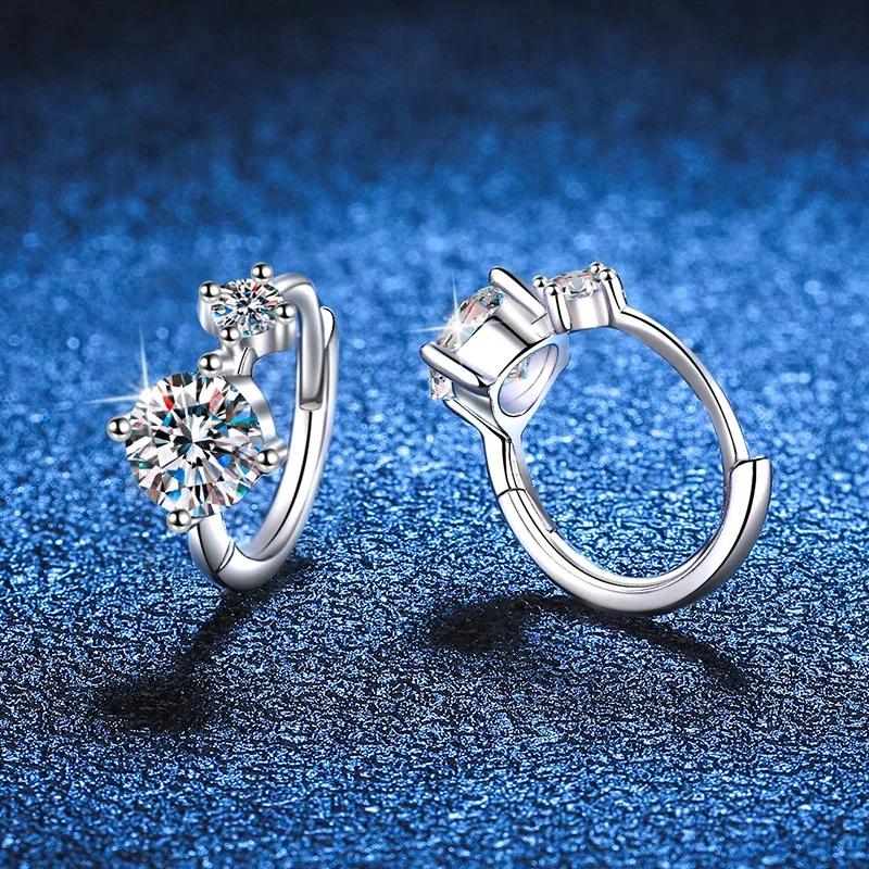Polished Twin Round Moissanite 925 Sterling Silver Huggie Earrings