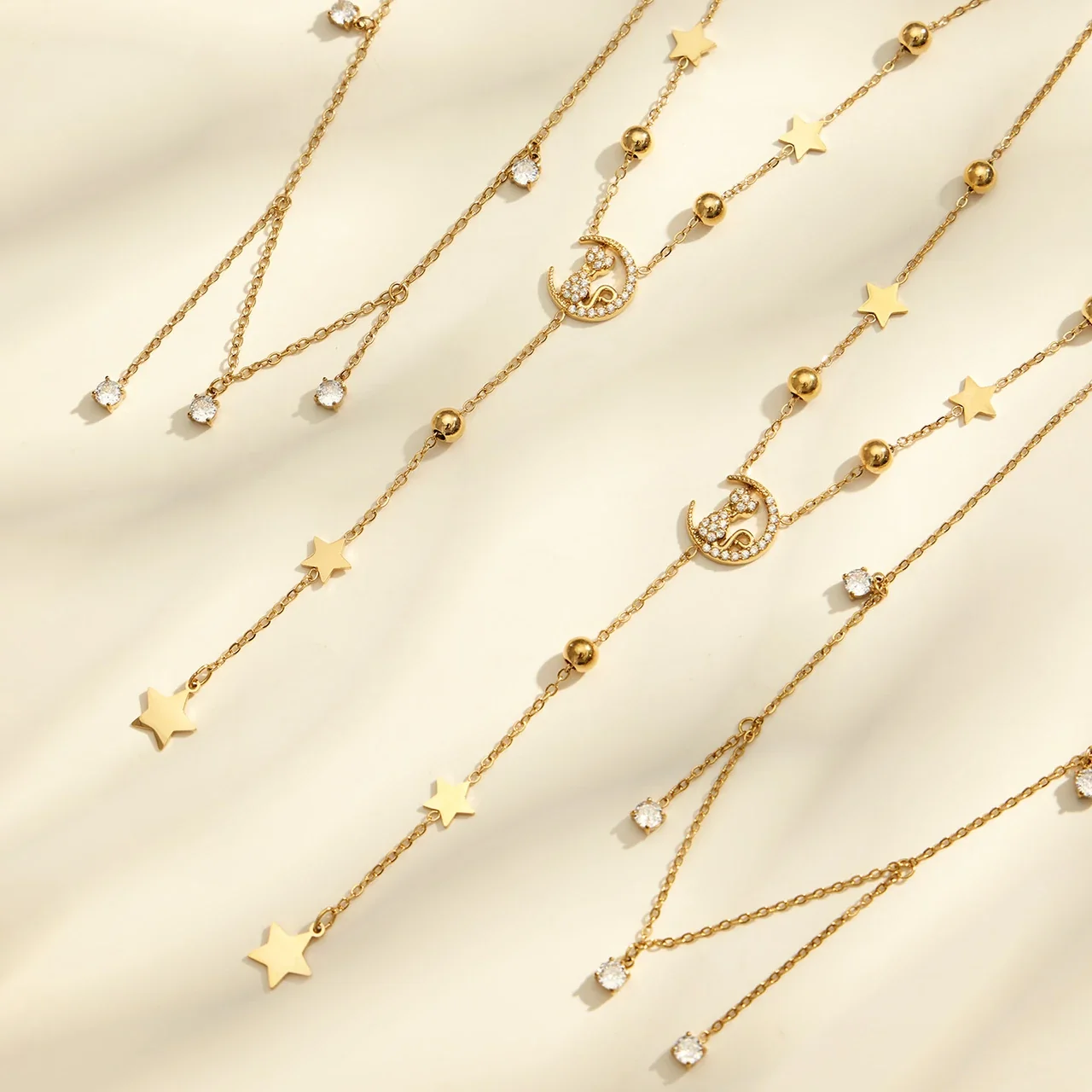 Celestial 18K Gold-Plated Crescent Star Y Necklace