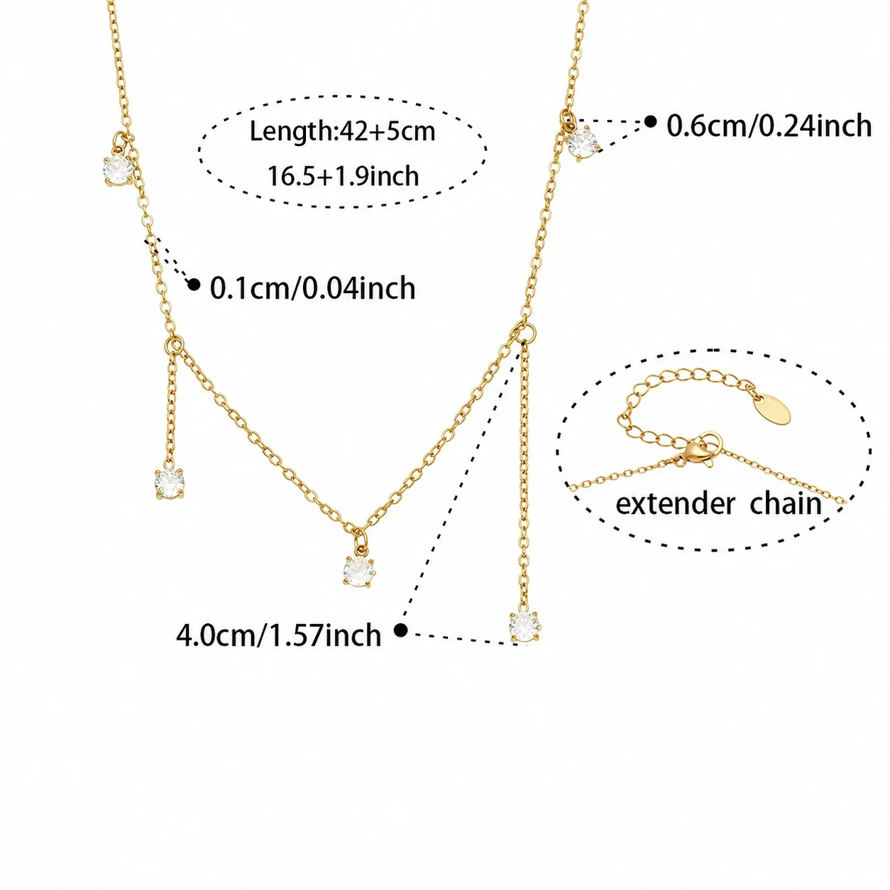 Celestial 18K Gold-Plated Crescent Star Y Necklace - Gold Square CZ Tassel 42+5 cm