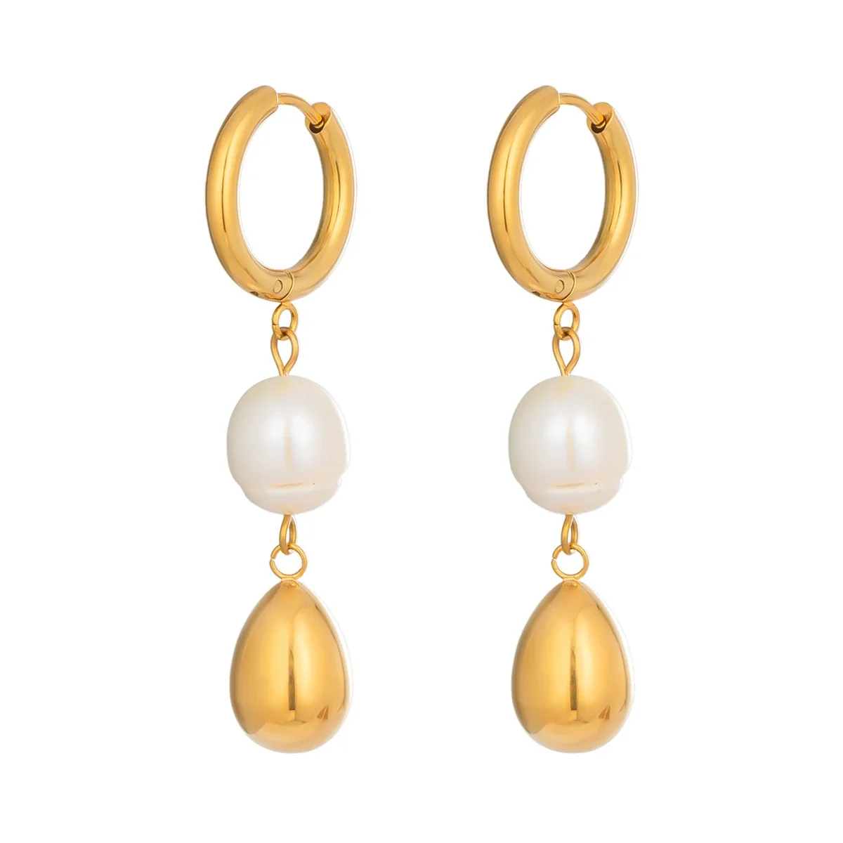 Baroque Pearl Teardrop Stainless Steel Hoop Earrings
