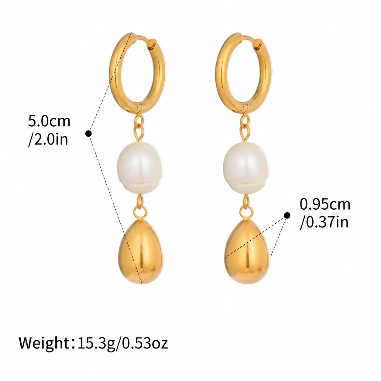 Baroque Pearl Teardrop Stainless Steel Hoop Earrings - Gold