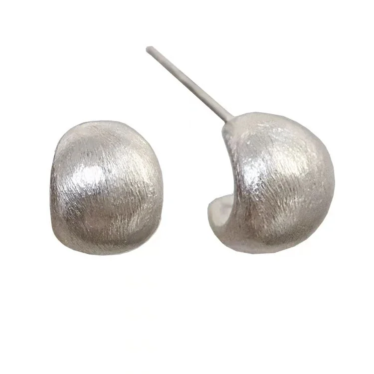 Sculptural 925 Sterling Silver Brushed Dome Stud Earrings