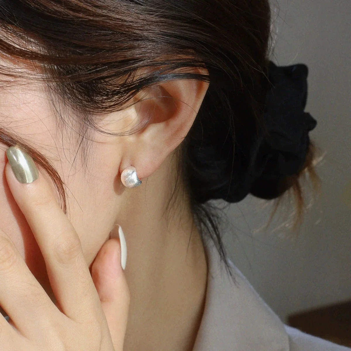 Sculptural 925 Sterling Silver Brushed Dome Stud Earrings