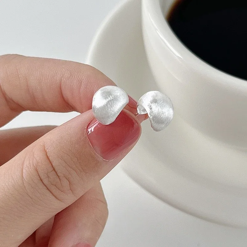 Sculptural 925 Sterling Silver Brushed Dome Stud Earrings