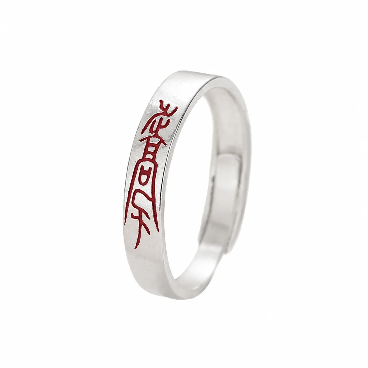 Red Script Open-Band 925 Sterling Silver Ring