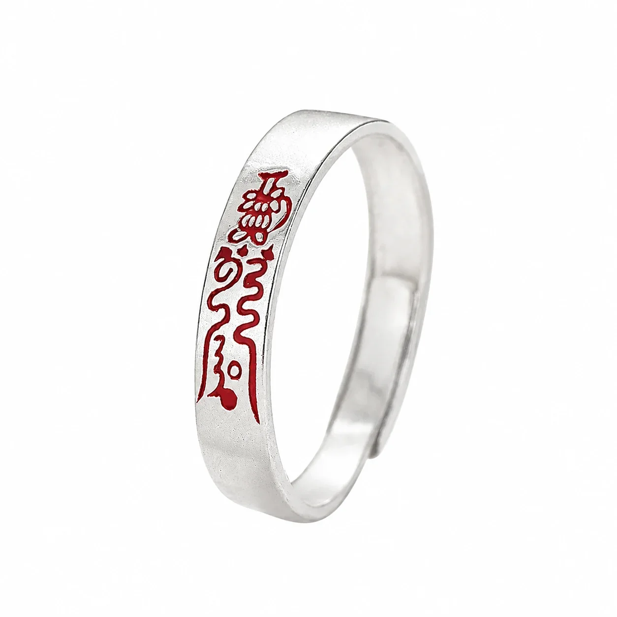 Red Script Open-Band 925 Sterling Silver Ring