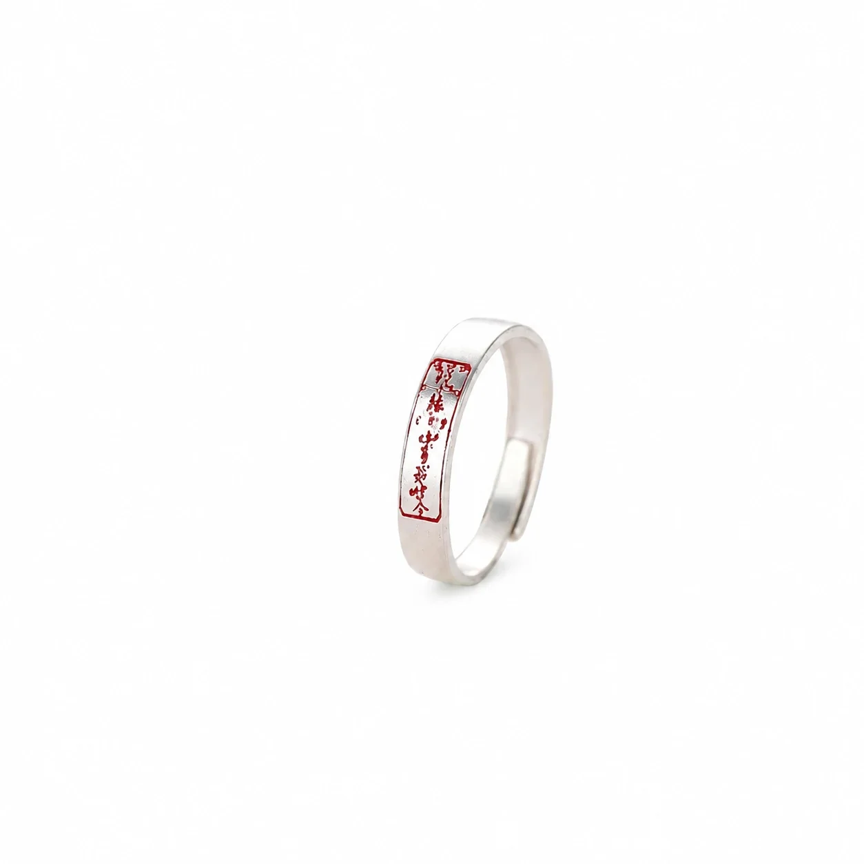 Red Script Open-Band 925 Sterling Silver Ring - Romance Red Script