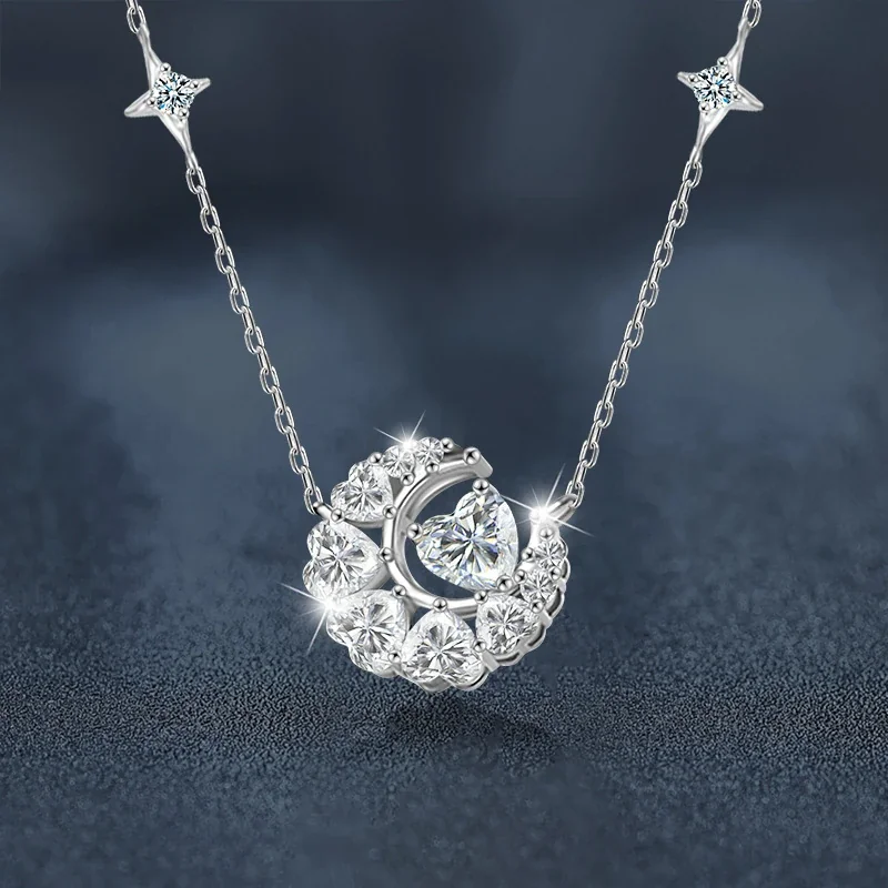 Celestial 925 Sterling Silver Moon Star Moissanite Necklace