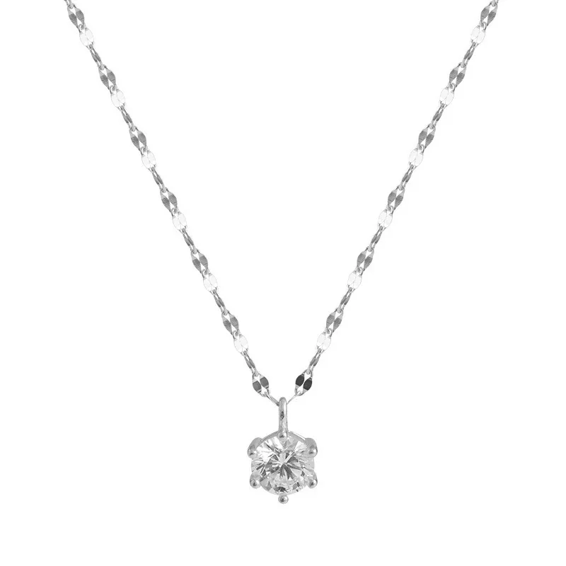 Delicate 925 Sterling Silver Faceted Chain CZ Pendant Necklace