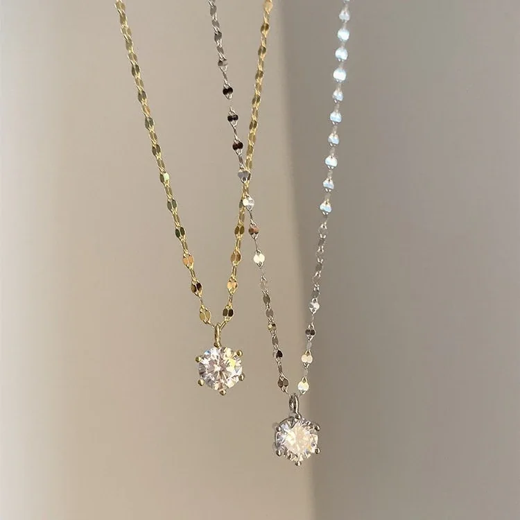 Delicate 925 Sterling Silver Faceted Chain CZ Pendant Necklace