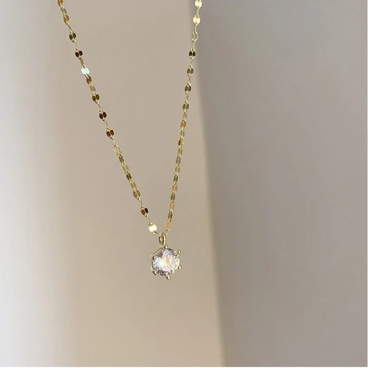 Delicate 925 Sterling Silver Faceted Chain CZ Pendant Necklace