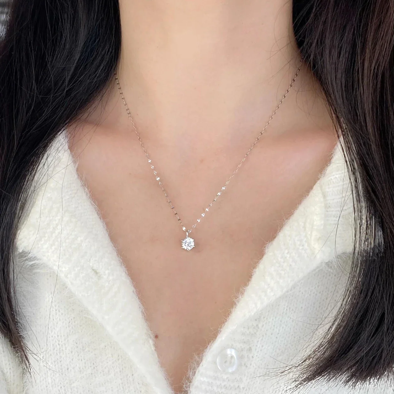 Delicate 925 Sterling Silver Faceted Chain CZ Pendant Necklace