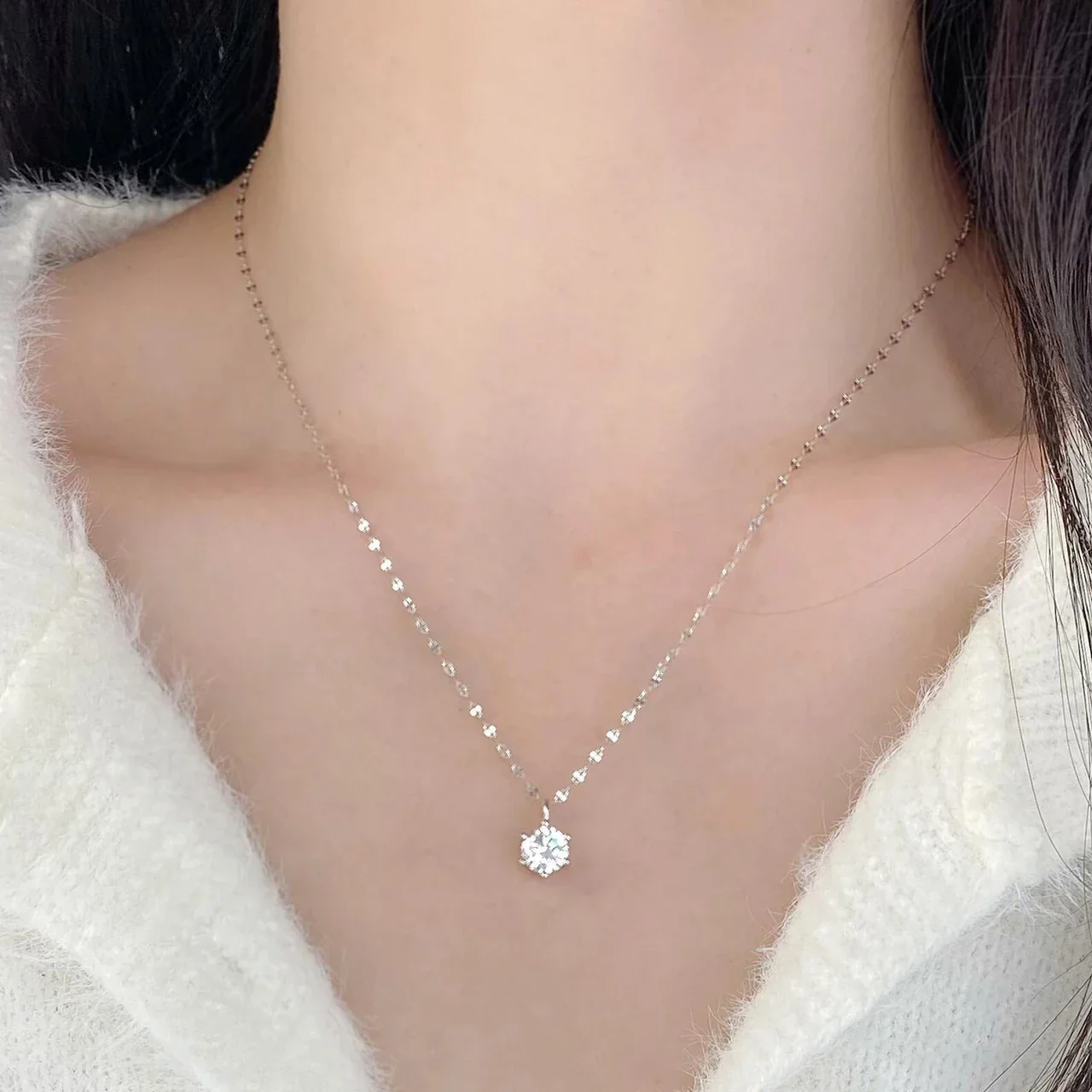 Delicate 925 Sterling Silver Faceted Chain CZ Pendant Necklace