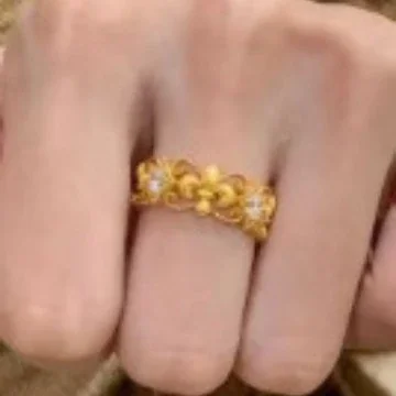 Ornate Gold-Plated Copper Fleur-de-Lis Openwork CZ Ring