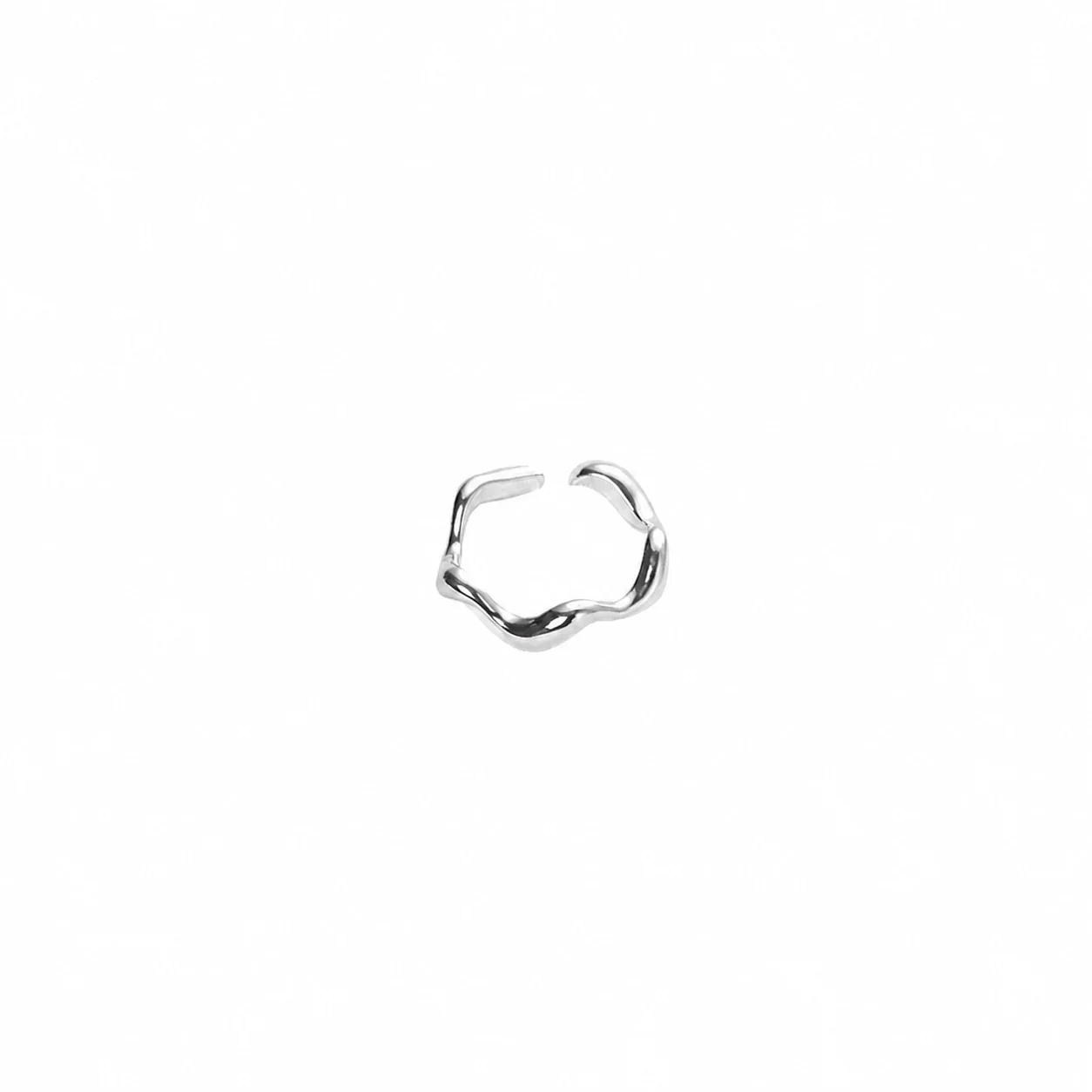 Sculptural 925 Sterling Silver Wavy Open-Front Ring