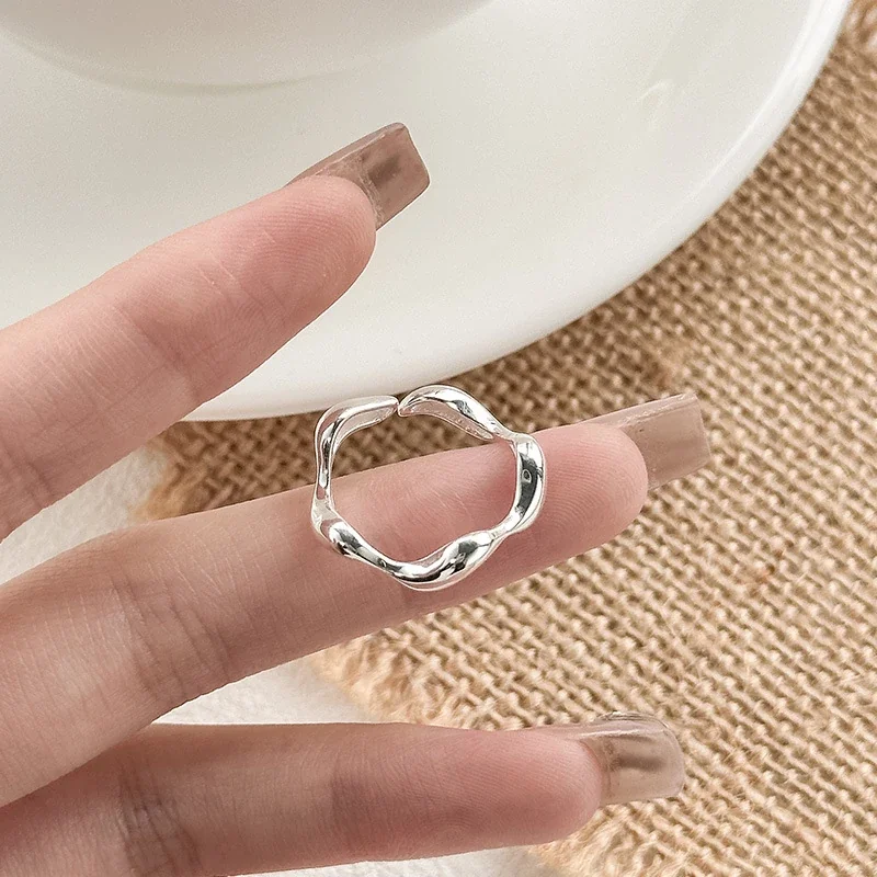 Sculptural 925 Sterling Silver Wavy Open-Front Ring