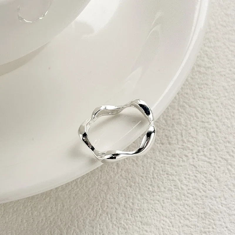 Sculptural 925 Sterling Silver Wavy Open-Front Ring
