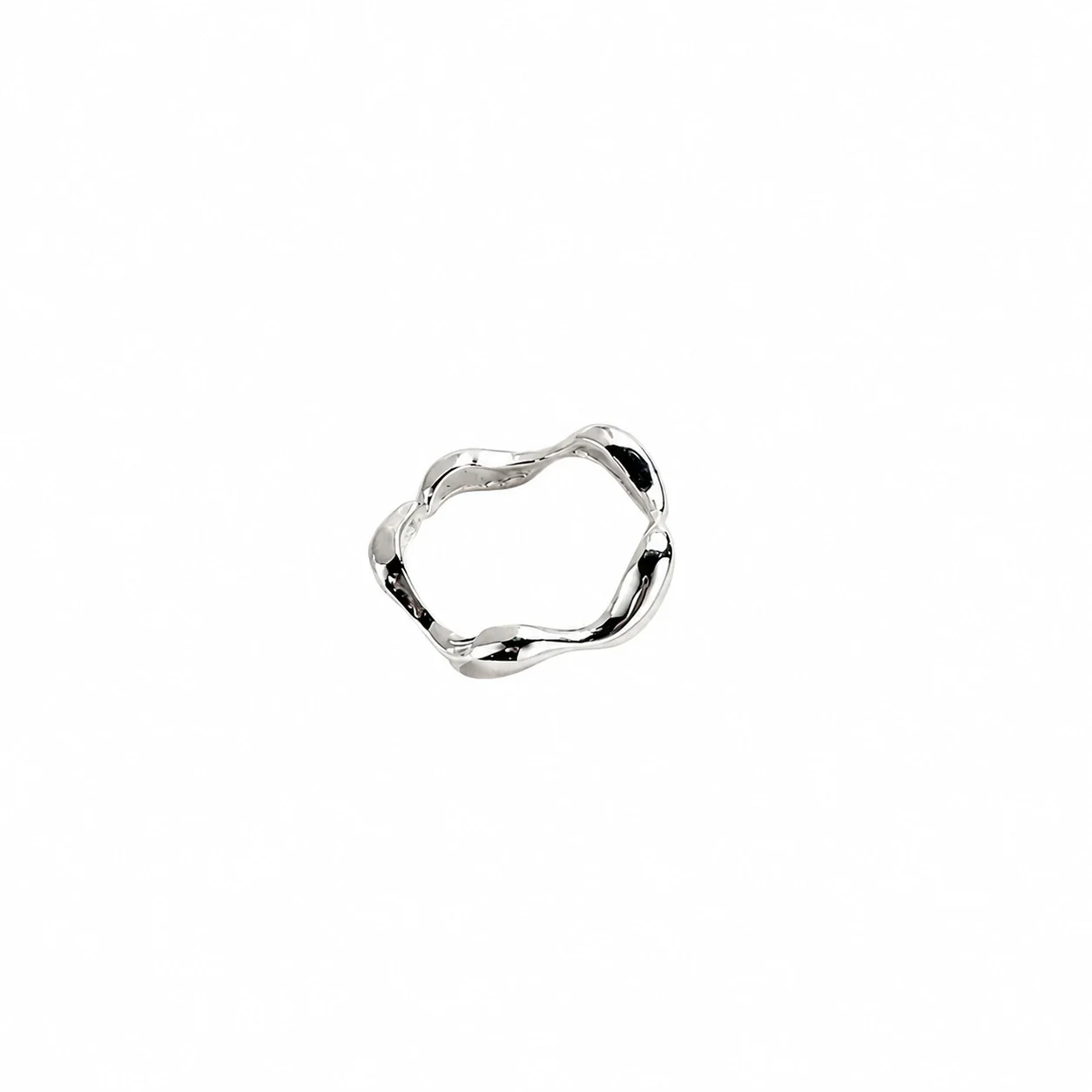 Sculptural 925 Sterling Silver Wavy Open-Front Ring - Silver