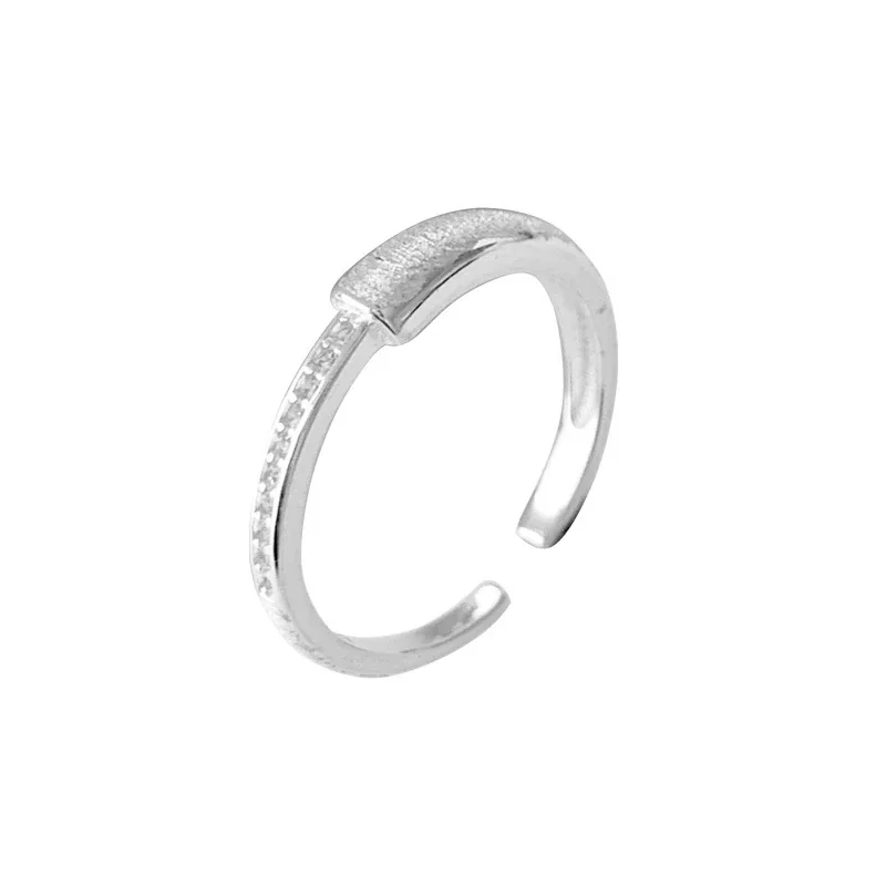 Brushed Bar Stone Pavé Open 925 Sterling Silver Ring