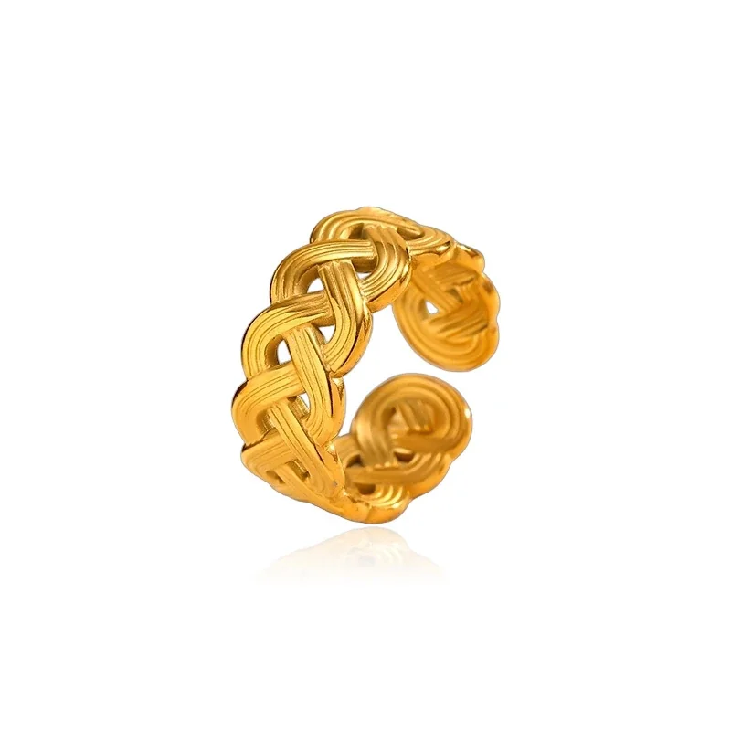 Sculptural 18K Gold PVD Braided Open Stainless Steel Ring