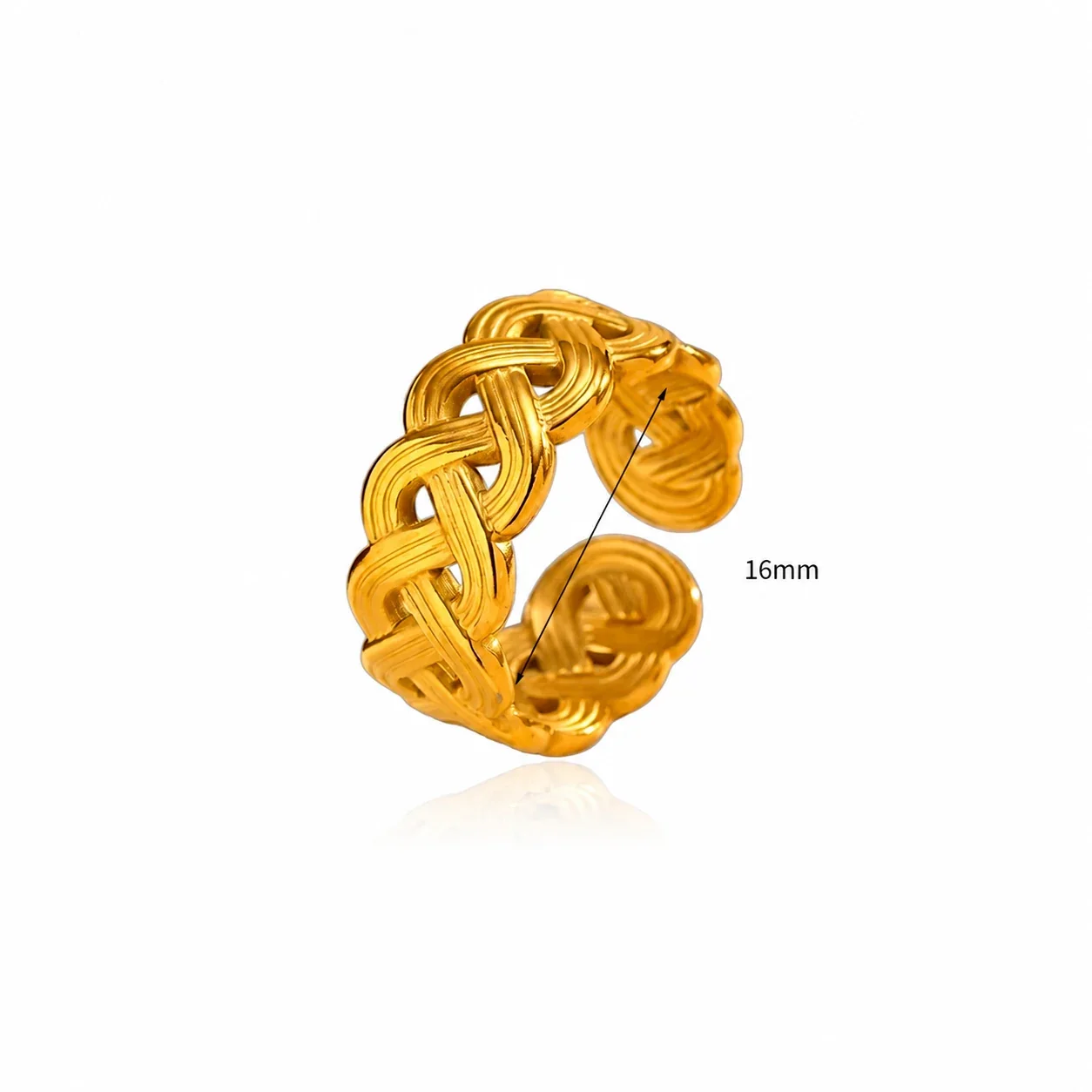 Sculptural 18K Gold PVD Braided Open Stainless Steel Ring - Gold