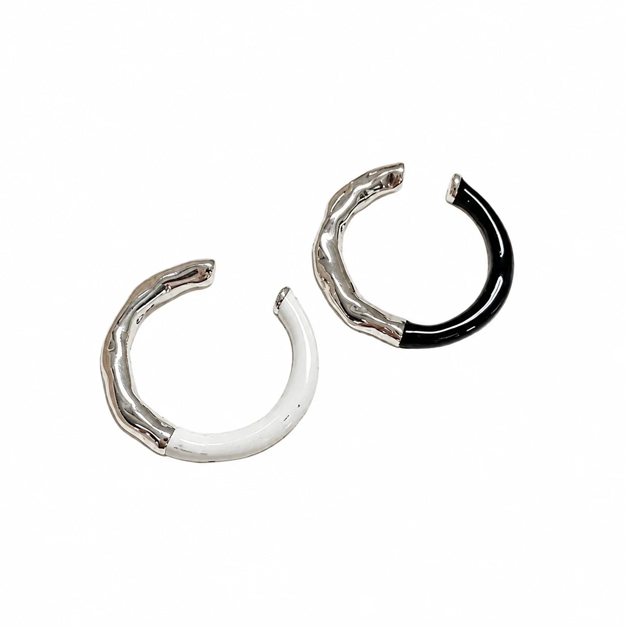 Asymmetric Twisted Enamel Open 925 Sterling Silver Ring