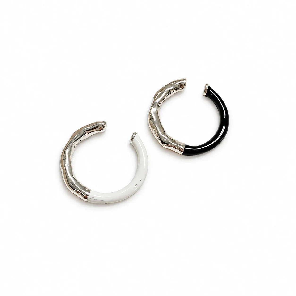 Asymmetric Twisted Enamel Open 925 Sterling Silver Ring - Black