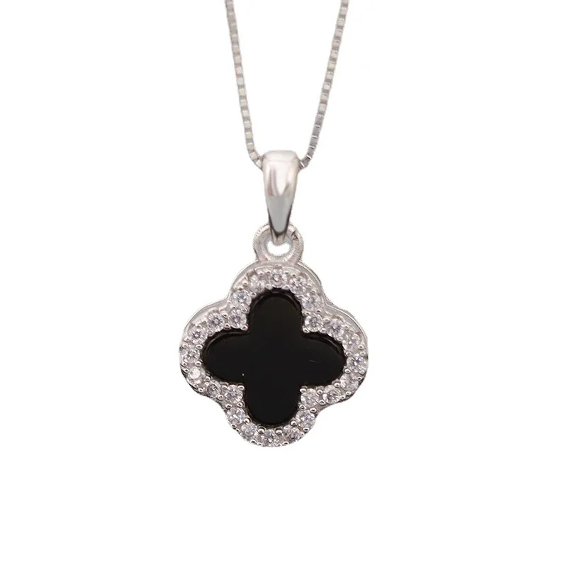 Reversible Clover 925 Sterling Silver Pavé Pendant Necklace