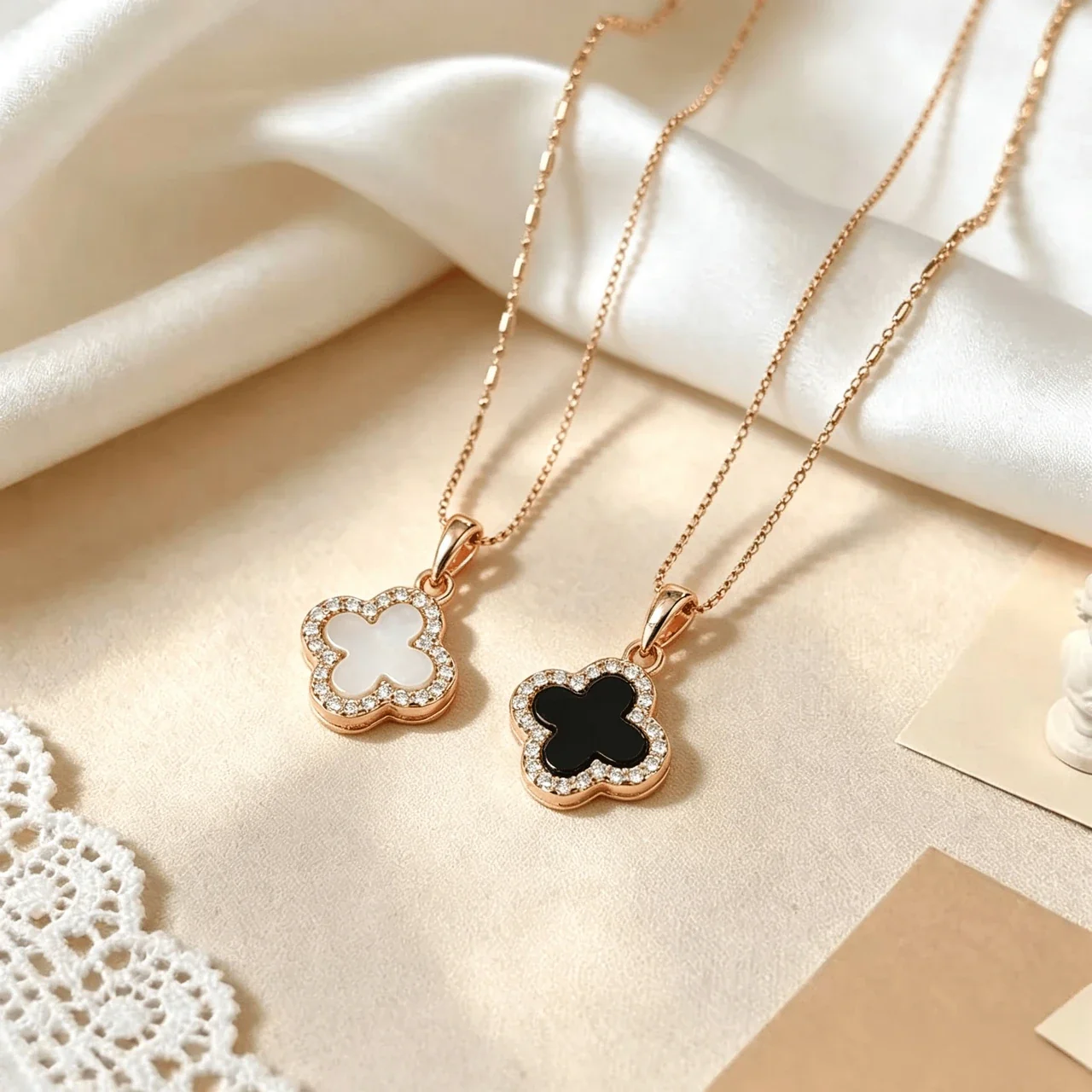 Reversible Clover 925 Sterling Silver Pavé Pendant Necklace