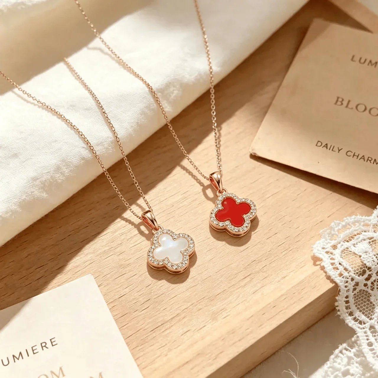 Reversible Clover 925 Sterling Silver Pavé Pendant Necklace