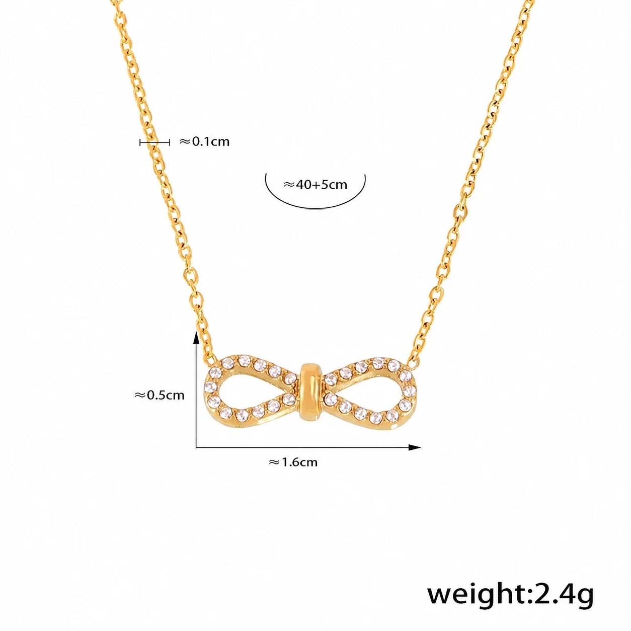 Delicate Gold PVD Pavé Bow Stainless Steel Chain Bracelet - Gold Bow CZ