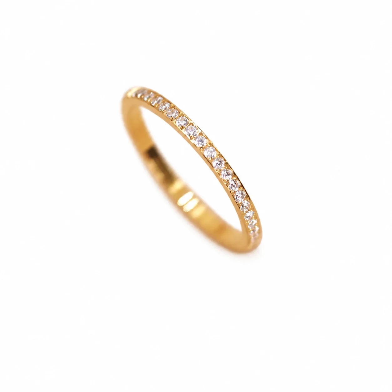 Delicate Stainless Steel Half-Eternity Clear Stone Ring