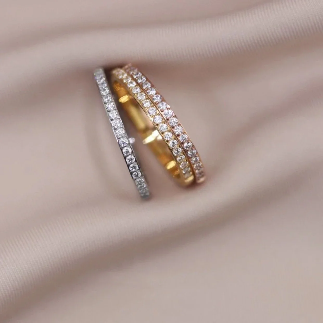Delicate Stainless Steel Half-Eternity Clear Stone Ring
