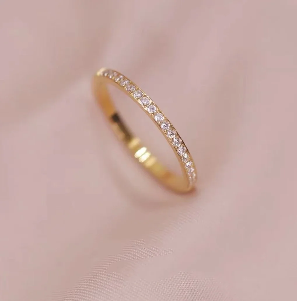 Delicate Stainless Steel Half-Eternity Clear Stone Ring - Gold