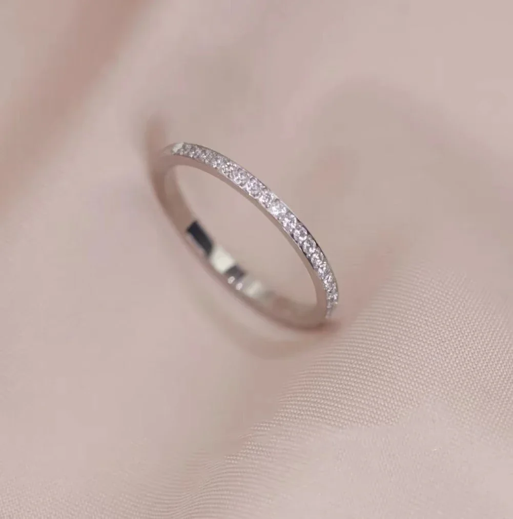 Delicate Stainless Steel Half-Eternity Clear Stone Ring - Silver