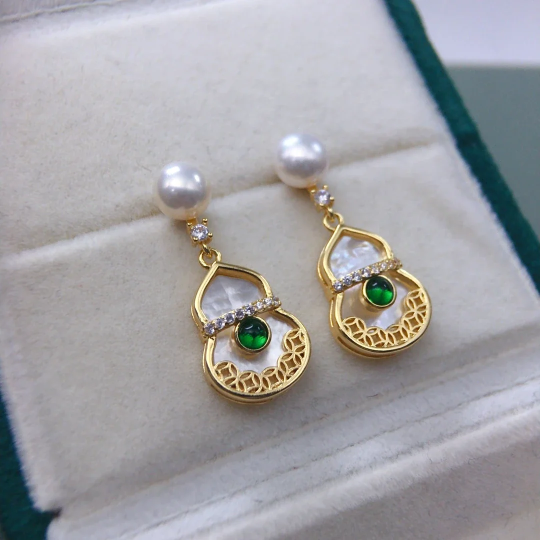 Ornate Gold-Plated Round Stud Filigree Freshwater Pearl Drop Earrings