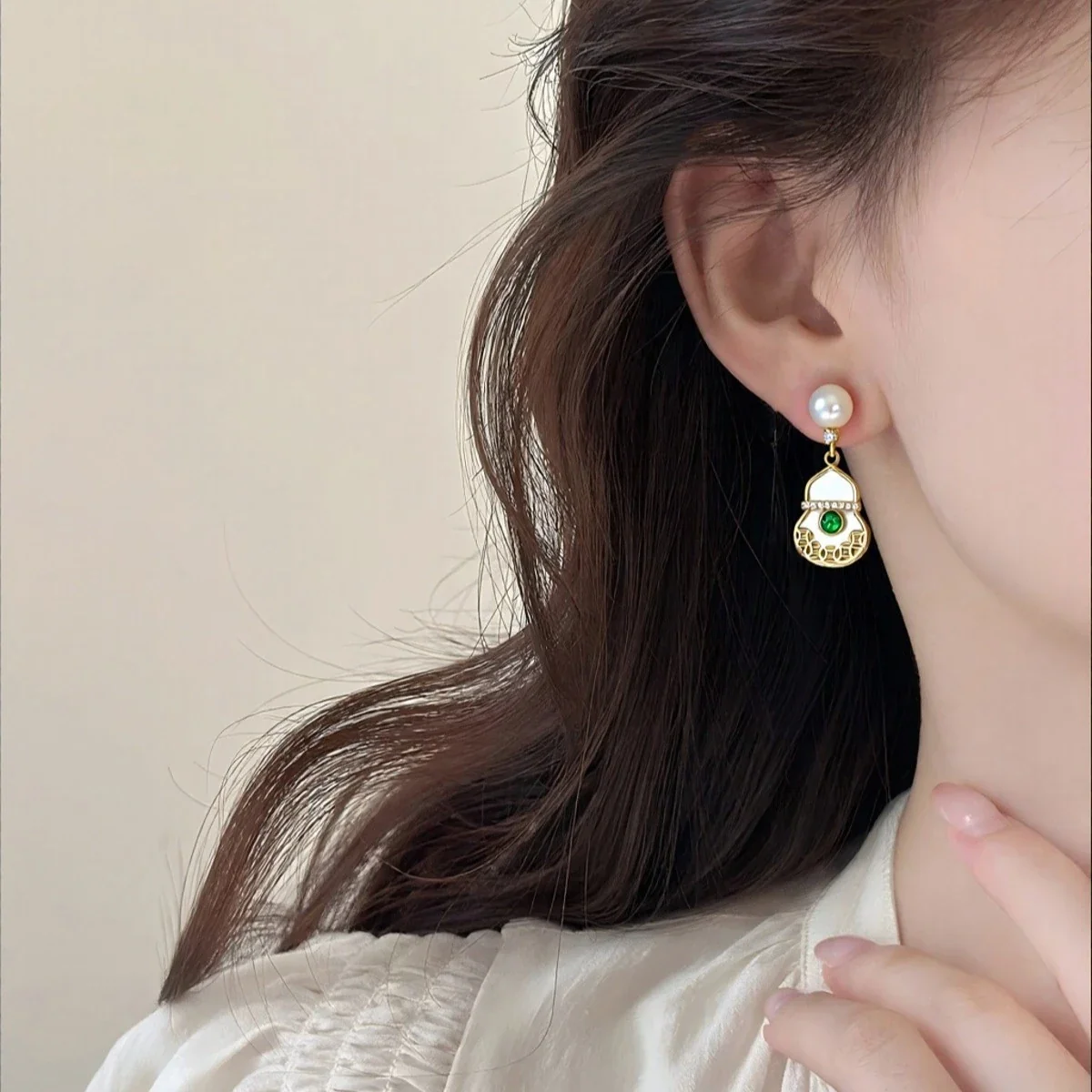 Ornate Gold-Plated Round Stud Filigree Freshwater Pearl Drop Earrings