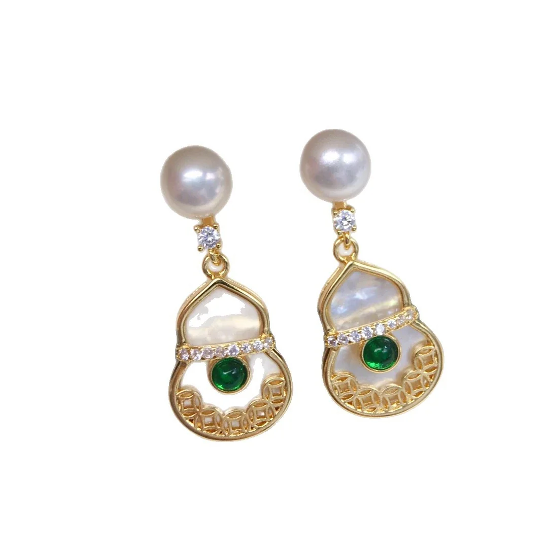 Ornate Gold-Plated Round Stud Filigree Freshwater Pearl Drop Earrings