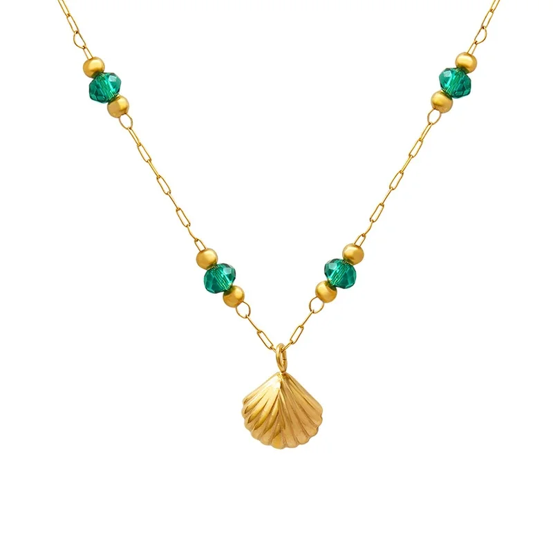 Coastal 18K Gold-Plated Stainless Steel Scallop Green Bead Necklace