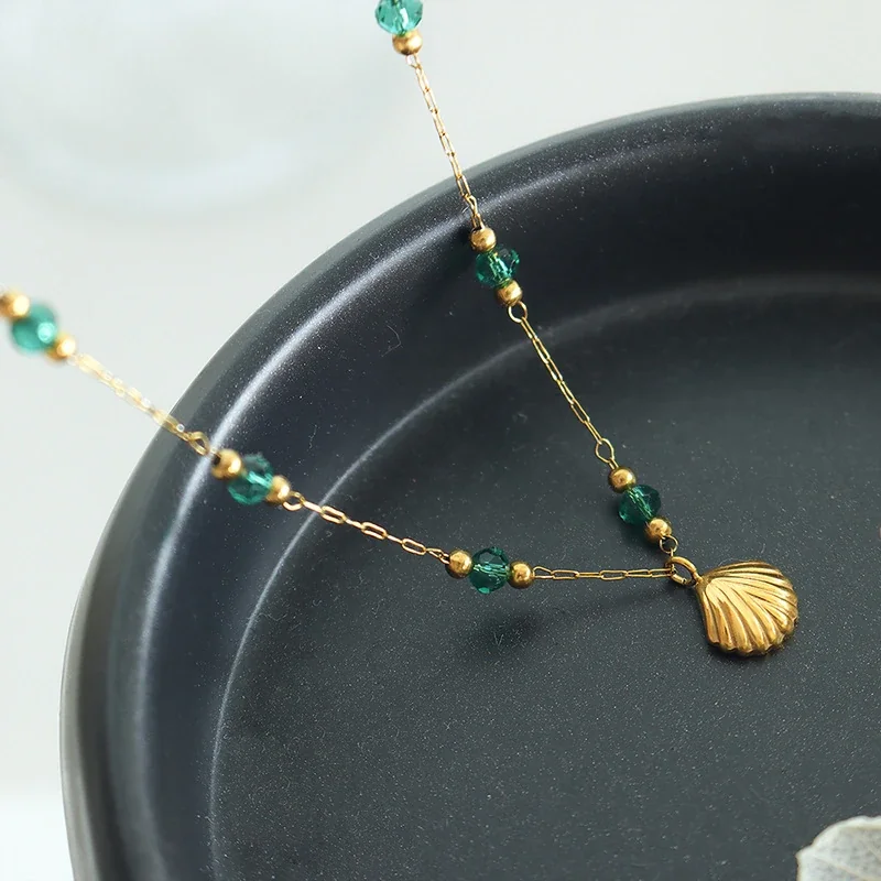 Coastal 18K Gold-Plated Stainless Steel Scallop Green Bead Necklace
