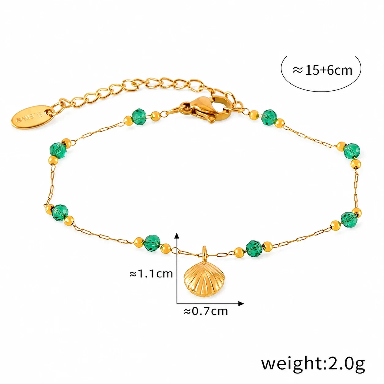 Coastal 18K Gold-Plated Stainless Steel Scallop Green Bead Necklace - Gold