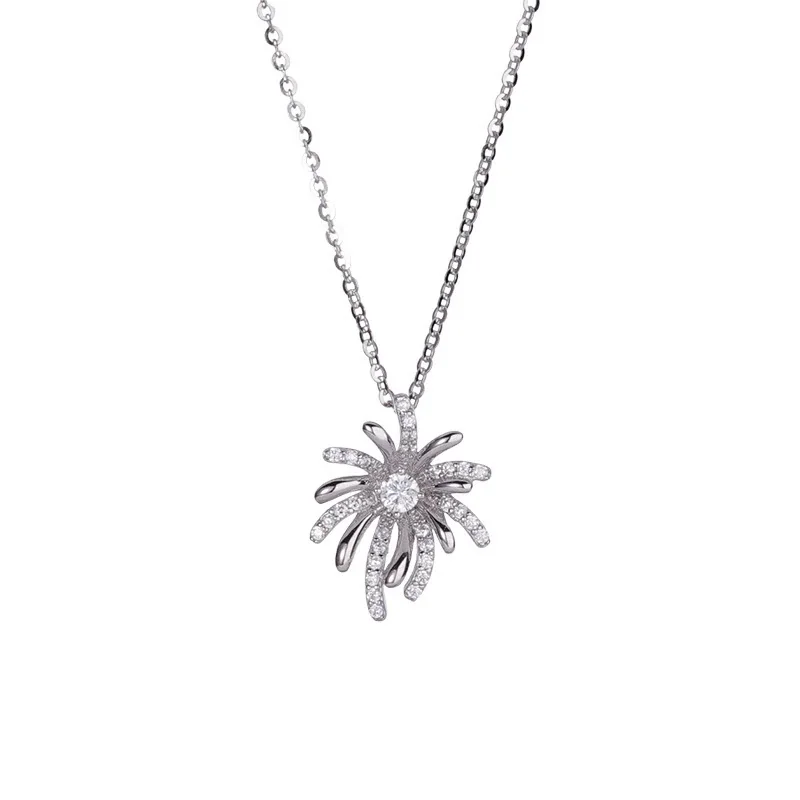 Radiant 925 Sterling Silver Firework Crystal Pendant Necklace
