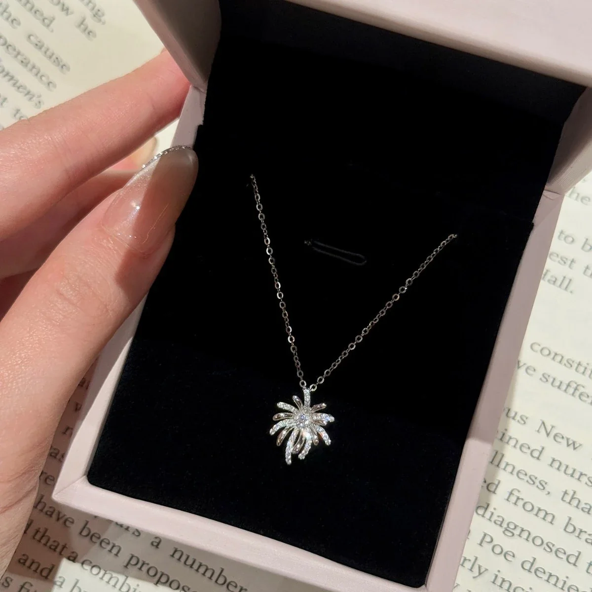 Radiant 925 Sterling Silver Firework Crystal Pendant Necklace