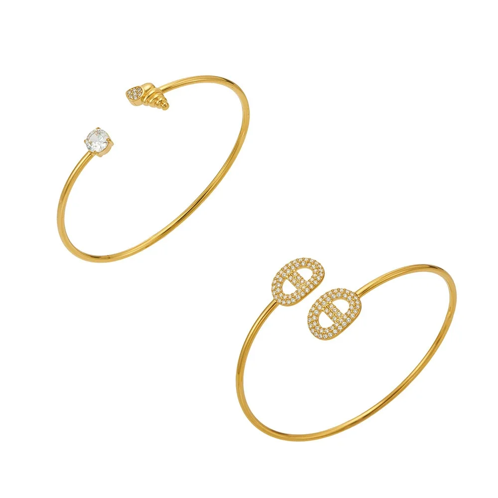 Sleek Oval Pavé Stainless Steel Open Cuff Bangle