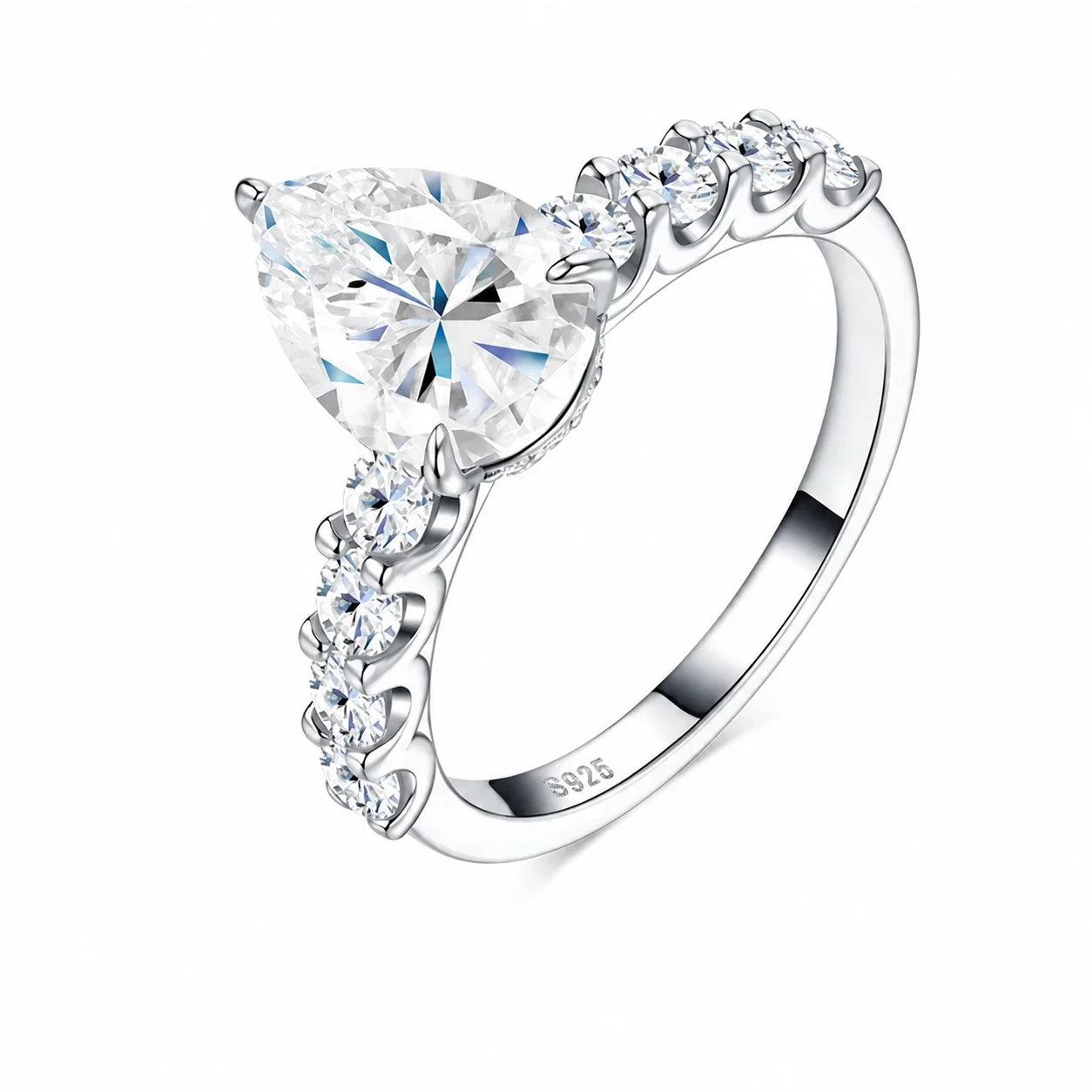 Luminous 925 Sterling Silver Pear-Cut Pavé Split-Shank Ring