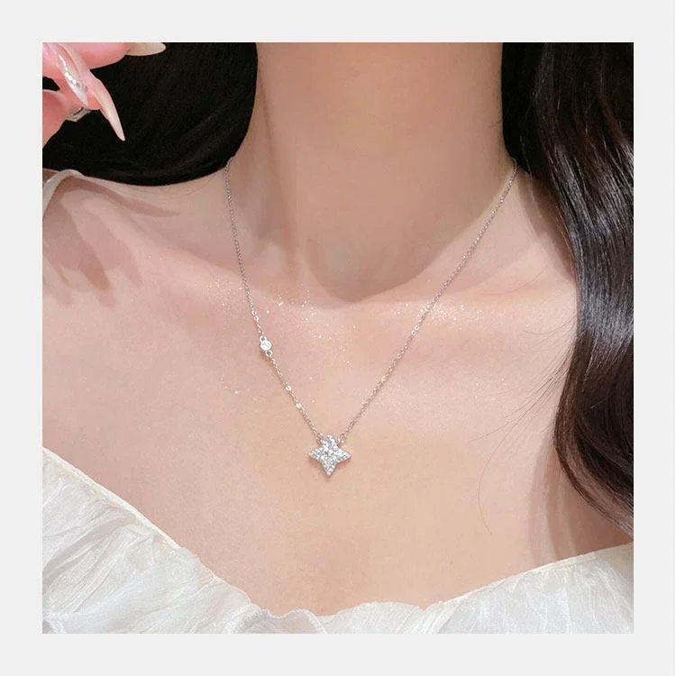 Sparkling Four-Point Star 925 Sterling Silver CZ Necklace