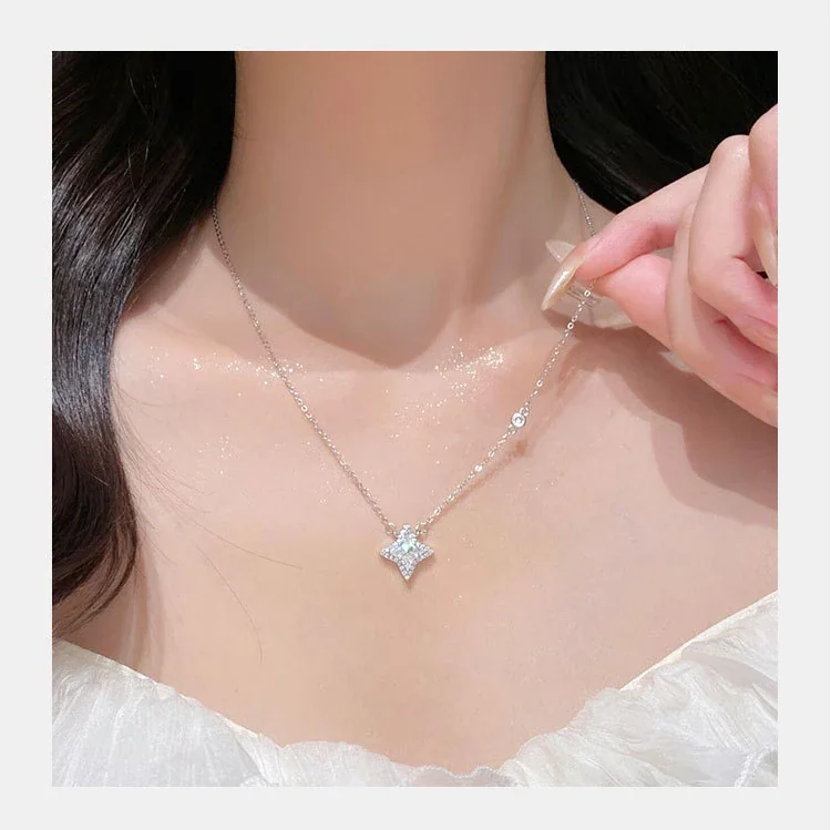 Sparkling Four-Point Star 925 Sterling Silver CZ Necklace